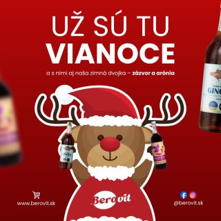 Už sú tu Vianoce a s nimi aj naša zimná dvojka – zázvor a arónia. 🎄🫐 Zohrej sa zdravo a nakúp darčeky na www.berovit.sk